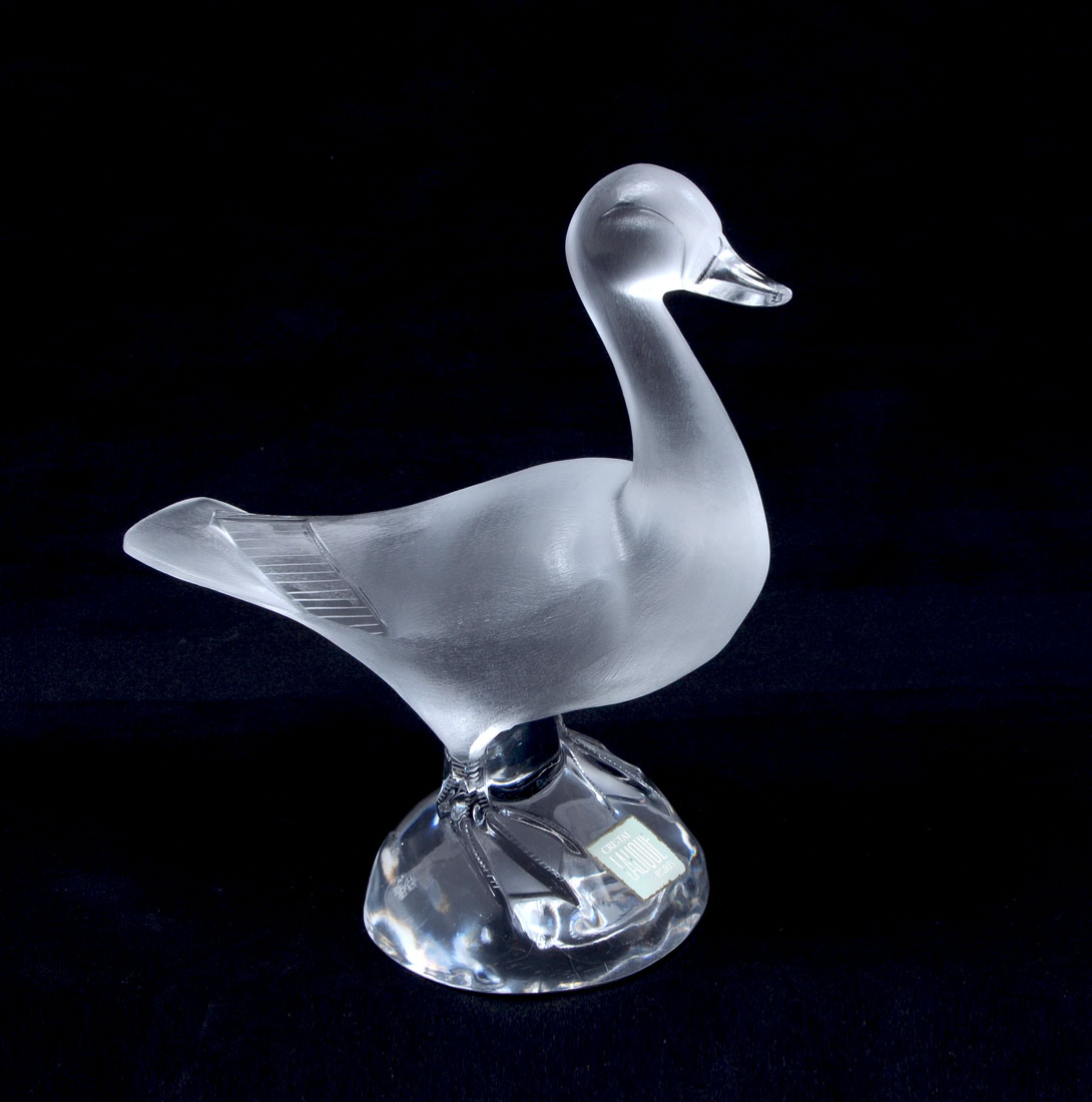 Appraisal: LALIQUE CRYSTAL LARGE STANDING DUCK FIGURE Molded frosted body clear