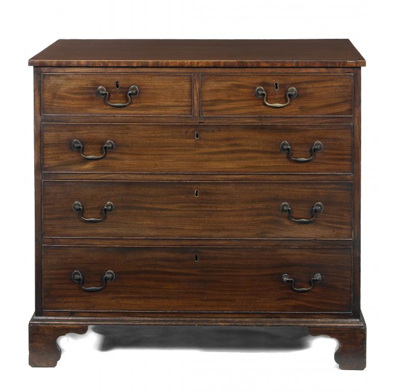 Appraisal: A GEORGE III MAHOGANY CHEST OF DRAWERS the crossbanded line