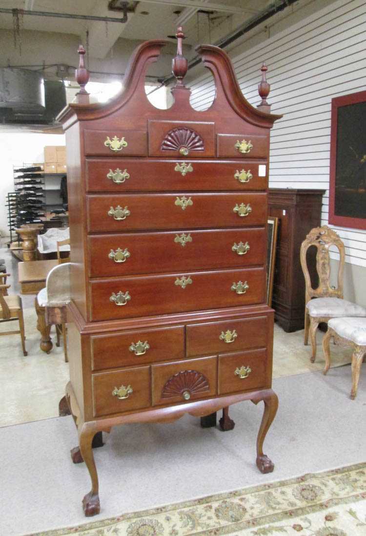 Appraisal: CHIPPENDALE REVIVAL MAHOGANY HIGHBOY CHEST American early th century having