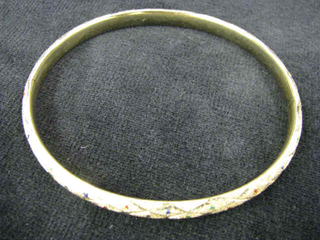 Appraisal: k Enameled Gold Bangle Bracelet etched designs grams