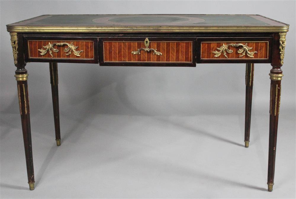 Appraisal: LOUIS XVI STYLE GILT METAL MOUNTED INLAID MAHOGANY BUREAU h