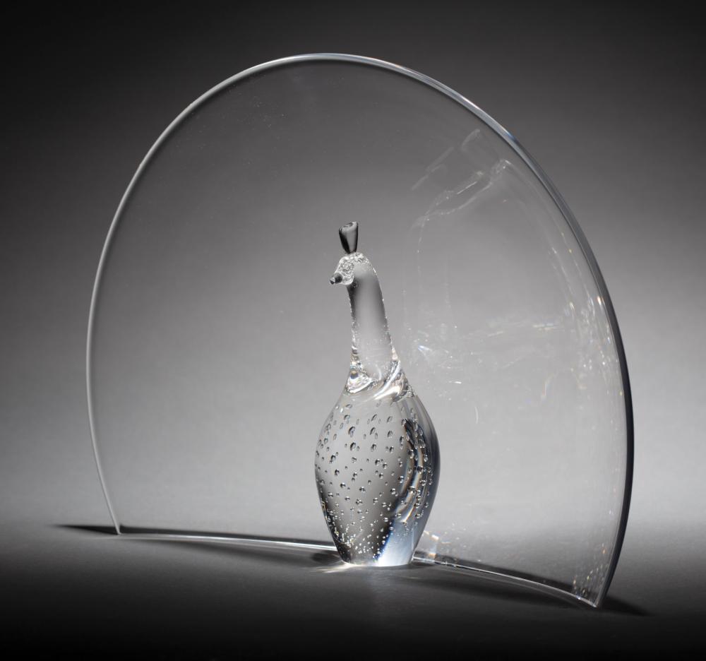 Appraisal: Steuben Glass Peacock designed by Bernard X Wolff in mold-blown