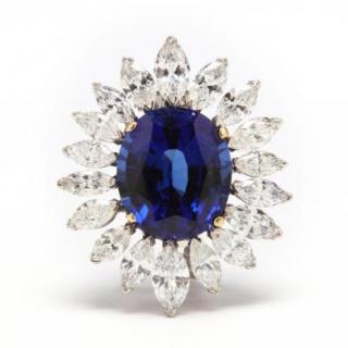 Appraisal: KT White Gold Diamond and Synthetic Sapphire Brooch in a