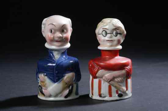 Appraisal: PAIR GERMAN NOVELTY MA AND PA CARTER PORCELAIN INKWELLS each