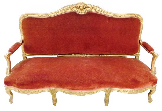 Appraisal: Continental sofa Louis XV style c gilt frame with elaborate