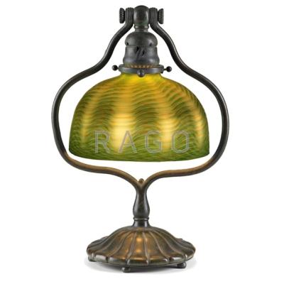 Appraisal: TIFFANY STUDIOS Adjustable desk lamp with Damascene shade New York