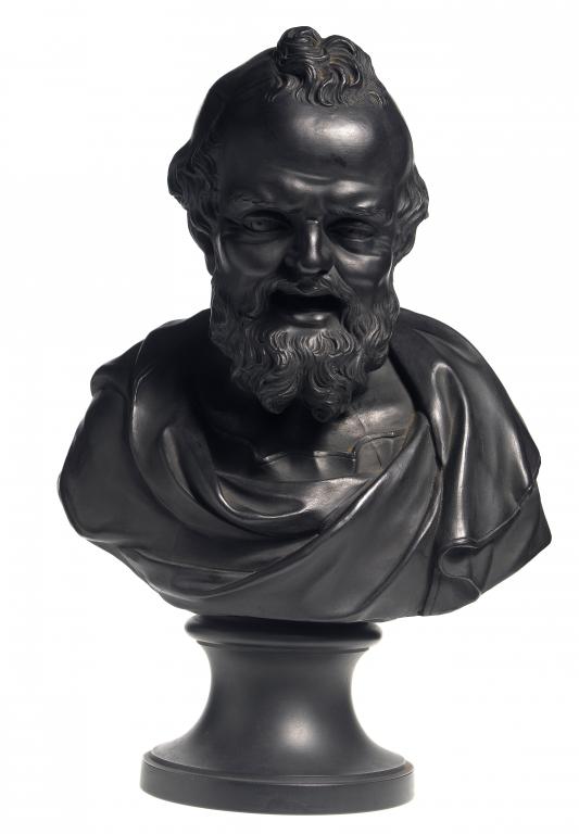 Appraisal: A WEDGWOOD BLACK BASALT LIBRARY BUST OF DEMOCRITUS on socle