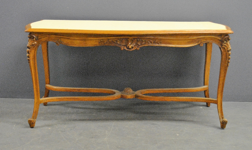 Appraisal: - Louis XVL style fruitwood table with a stretcher base