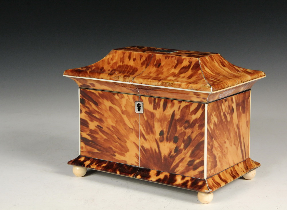 Appraisal: TEA CADDY - English Regency Blonde Tortoiseshell Oblong Caddy with