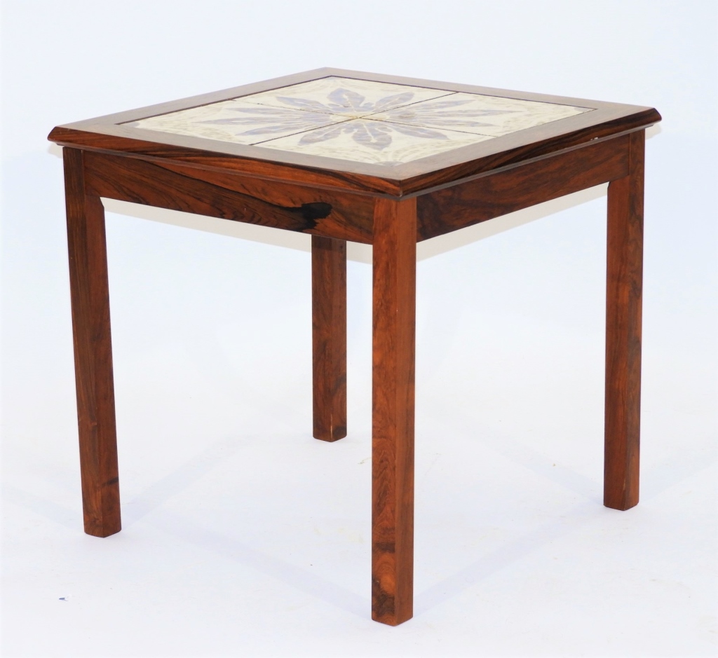 Appraisal: DANISH MCM CERAMIC TILE ROSEWOOD SIDE TABLE Denmark Circa Square