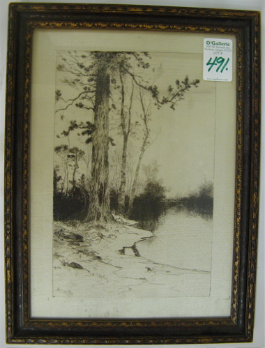 Appraisal: JULAIN RIX ETCHING ON SILK Vermont - Landscape with stream