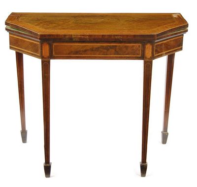 Appraisal: A George III mahogany and satinwood banded card table of