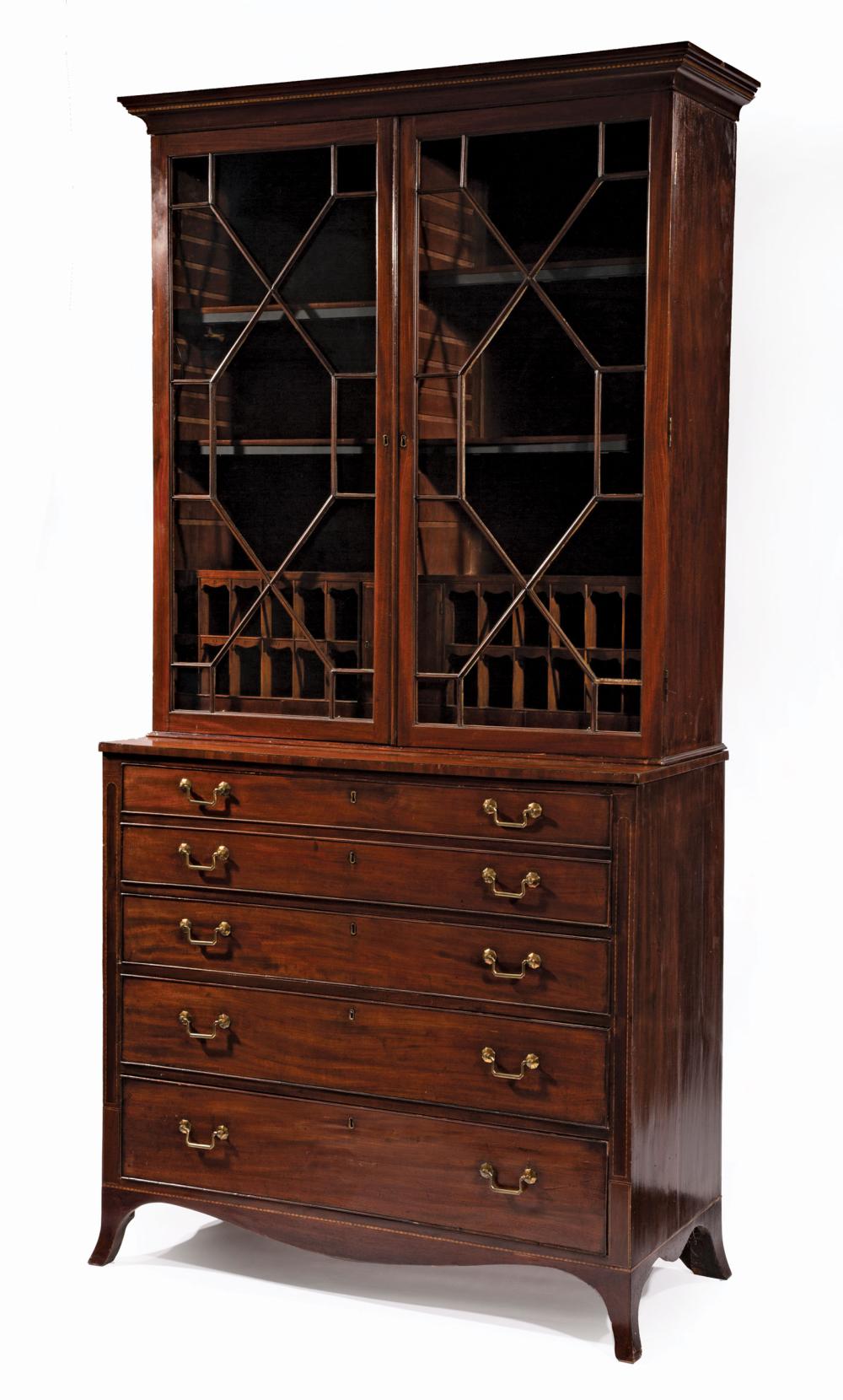 Appraisal: George III Carved and Inlaid Mahogany Secretary Bookcase c and