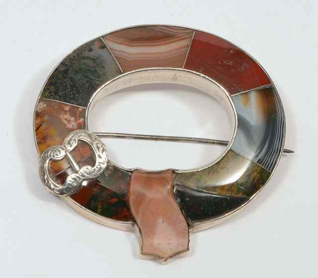 Appraisal: A SCOTTISH PLAID BROOCH set with agates in the form