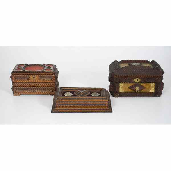 Appraisal: Continental Folk Art Tramp Art Box Continental late th century