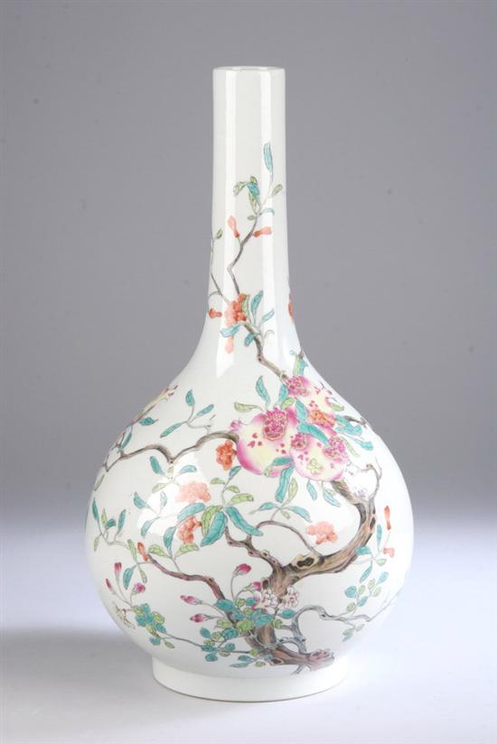 Appraisal: CHINESE FAMILLE ROSE PORCELAIN BOTTLE VASE Yongzheng underglazed blue six-character