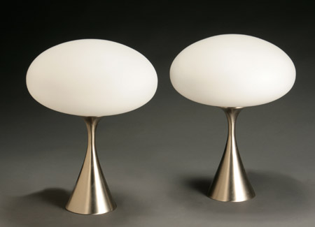 Appraisal: Pair of Laurel Brushed Chrome and Frosted Glass 'Mushroom' Table