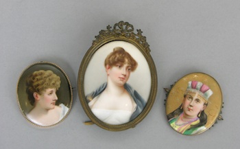 Appraisal: A Group of Three Porcelain Miniatures of Ladies The larger