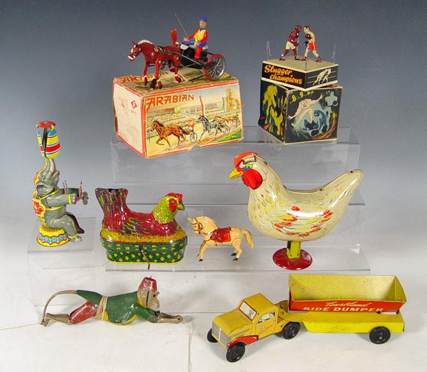 Appraisal: COLLECTION OF TIN LITHO TOYS Includes Key wind German horse