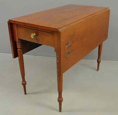 Appraisal: Sheraton cherry drop-leaf table c with a single drawer and