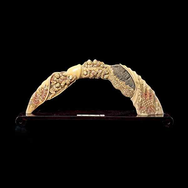 Appraisal: Erotic Japanese Carved Ivory Tusk Japanese th century A carved