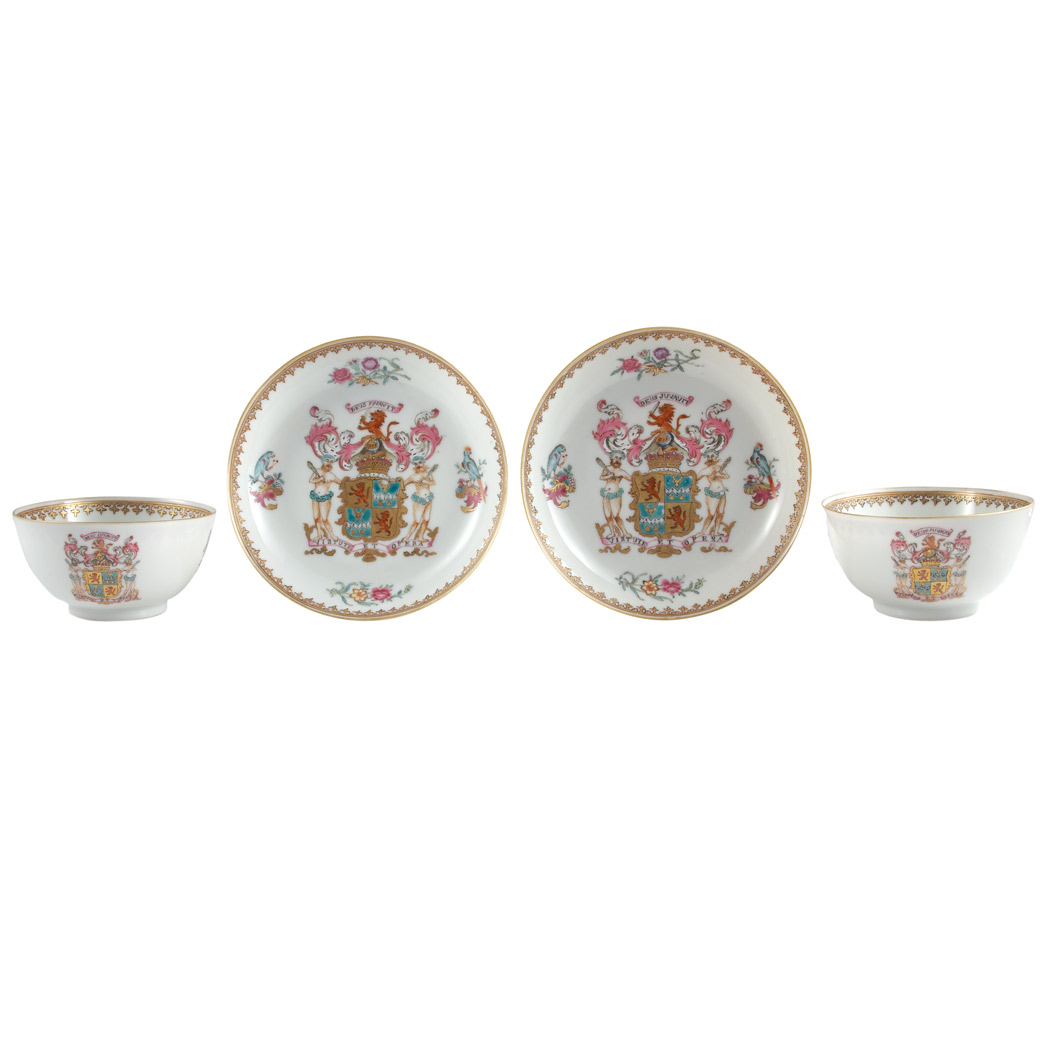 Appraisal: Two Chinese Export Armorial Porcelain Cups and Saucers Circa Each