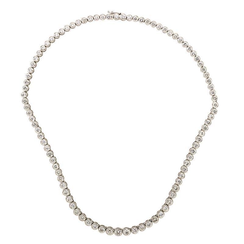 Appraisal: DIAMOND K WHITE GOLD RIVI RE NECKLACE Graduated bezel set