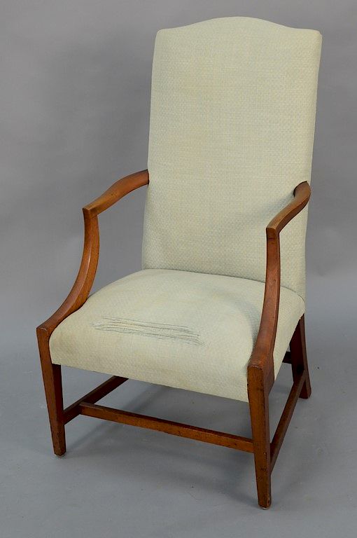 Appraisal: Federal mahogany upholstered chair with open arms on square tapered