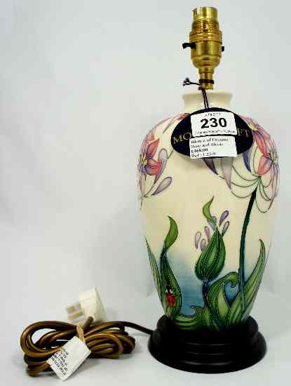 Appraisal: Moorcroft Lamp decorated in the Silence of Dreams design brand