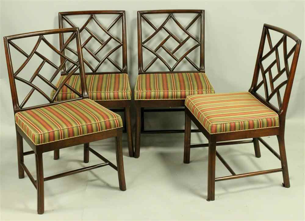 Appraisal: SET OF FOUR CHINESE CHIPPENDALE STYLE MAHOGANY CHAIRS each having