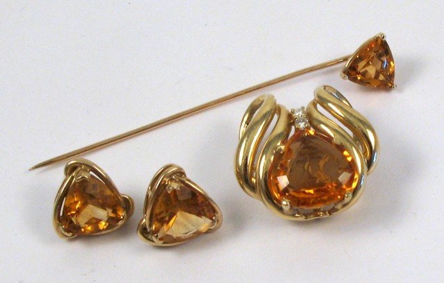 Appraisal: FOUR ARTICLES OF CITRINE JEWELRY including a pair of earrings