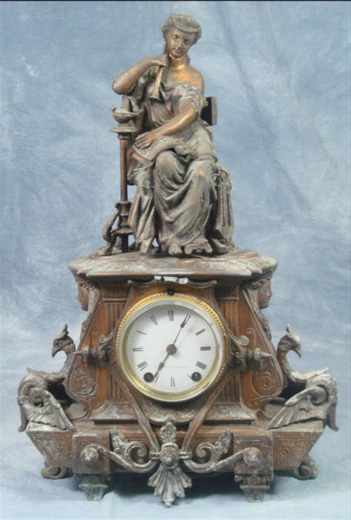 Appraisal: French white metal figural clock oxidized finish hairlines in dial