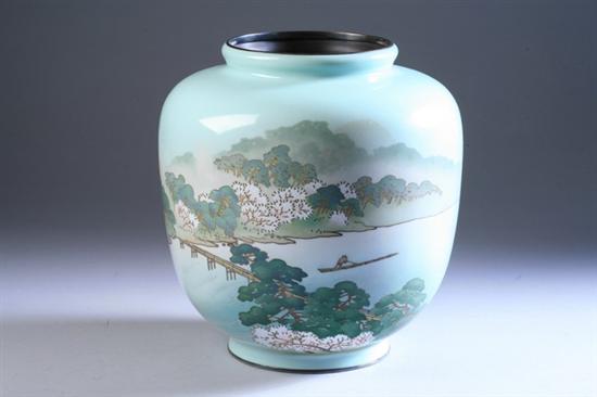 Appraisal: JAPANESE CLOISONN ENAMEL VASE By Gonda Hirosuke With riverscape decoration