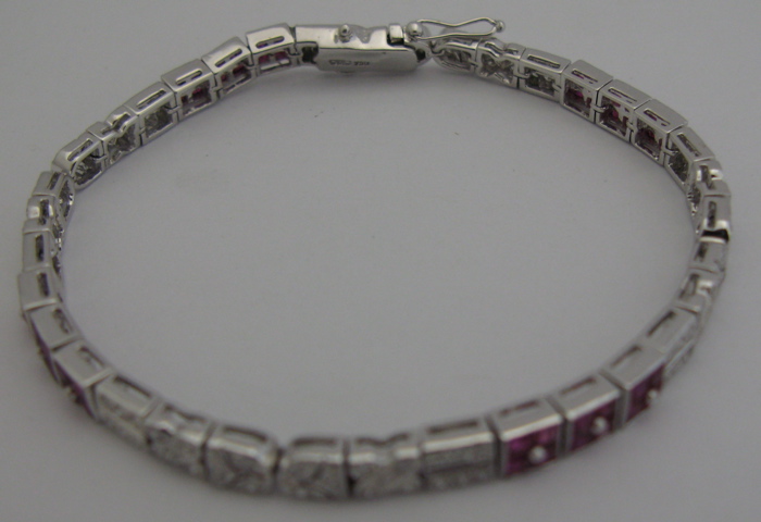 Appraisal: DIAMOND RUBY AND K WHITE GOLD BRACELET The Art Deco