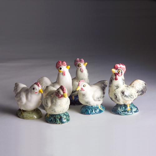 Appraisal: Lot of six STANGL Miniature Hens and Roosters old and