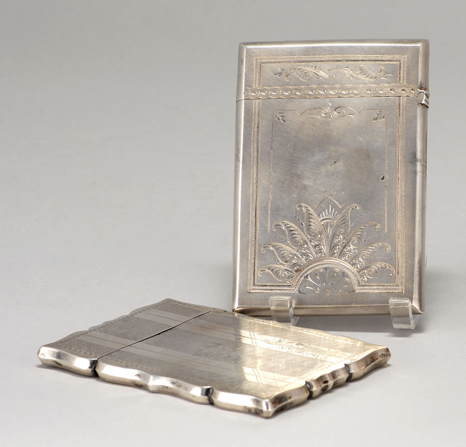 Appraisal: TWO SILVER CARD CASES one coin silver with monogram and