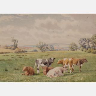 Appraisal: William Sidney Cooper - Resting Cattle in a Landscape Watercolor