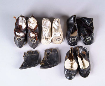 Appraisal: FIVE PAIR GERMAN SHOES - - in length white black