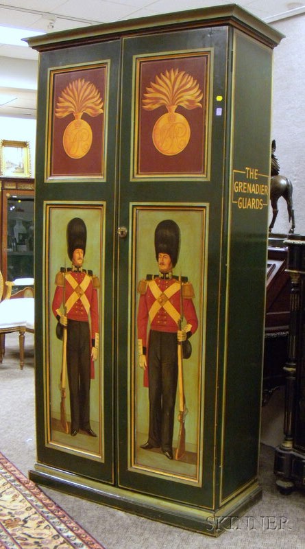 Appraisal: The Grenadier Guards Polychrome Paint Decorated Wooden Two-Door Storage Cabinet