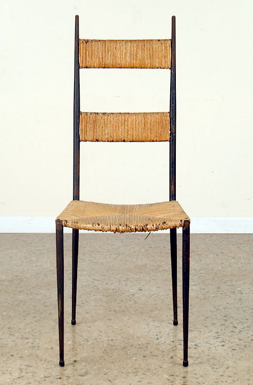 Appraisal: SINGLE FRENCH IRON AND RUSH SIDE CHAIR CIRCA A single