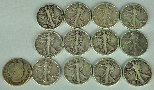 Appraisal: Group of Silver Half DollarsIncludes Walking Liberty coins and a