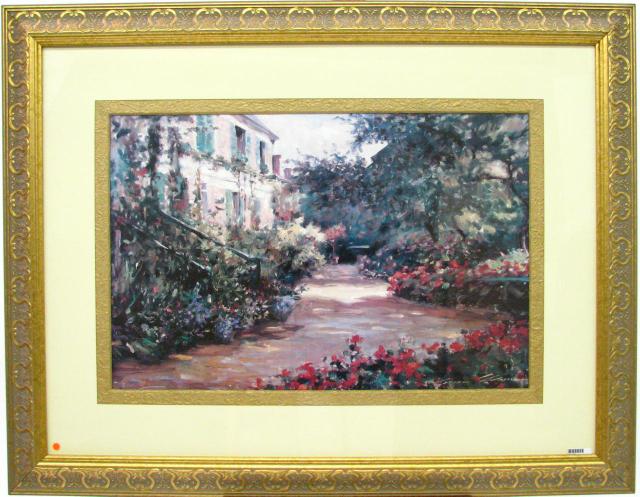 Appraisal: Framed decorator print depicting residential garden image size approximately x