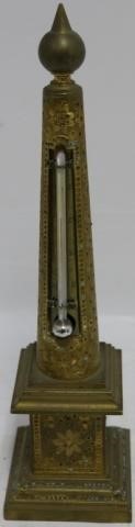 Appraisal: LATE TH CENTURY ENGRAVED AND GILT BRASS OBELISKSTYLE THERMOMETER WITH