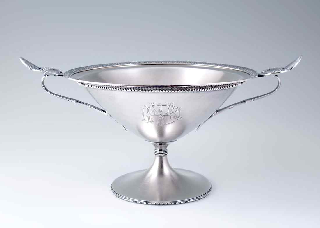 Appraisal: GORHAM STERLING COMPOTE Deep compote with stylized leaves handles embossed