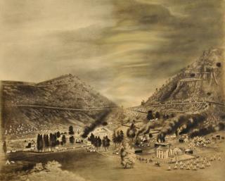 Appraisal: Pastel Charcoal Battle of Cumberland Gap Union Evacuation th century