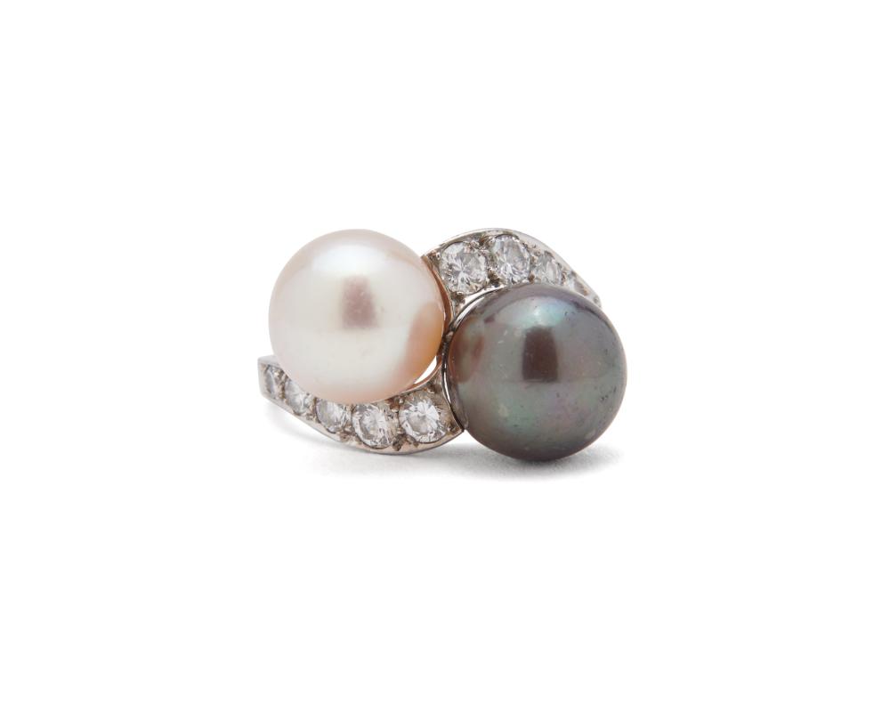 Appraisal: Platinum South Sea Pearl and Diamond Ring the bypass ring