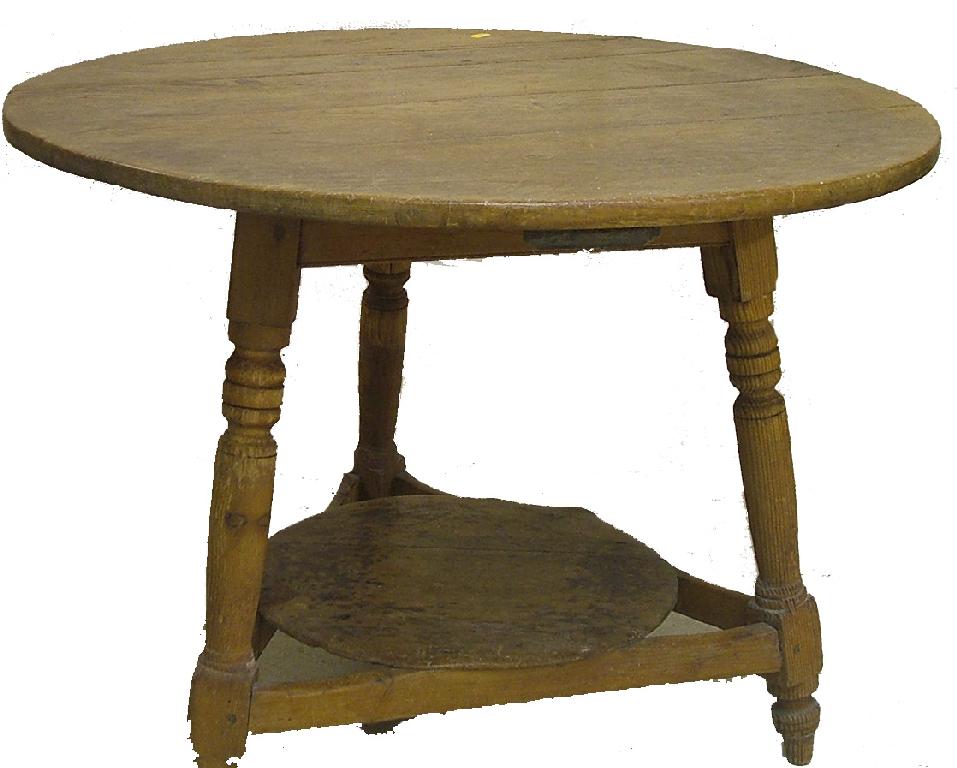 Appraisal: th century stripped pine circular cricket table upon three turned