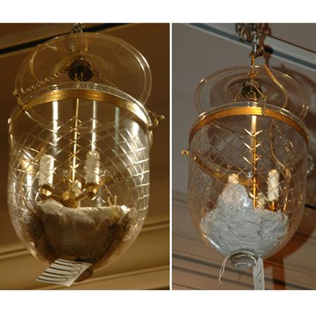 Appraisal: Pair of George III Style Gilt-Metal Mounted Glass Hall Lights