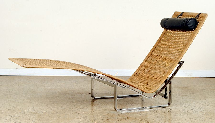 Appraisal: POUL KJAERHOLM STEEL RATTAN CHAISE LOUNGE A Poul Kjaerholm polished