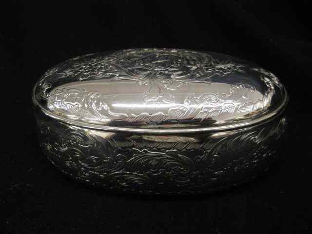 Appraisal: Gorham Sterling Silver Jewelry Box oval fancy engraving velvet lined